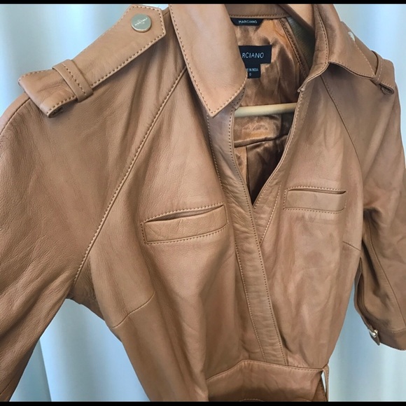 MARCIANO camel/tan leather wrap dress size 0 - Picture 4 of 5